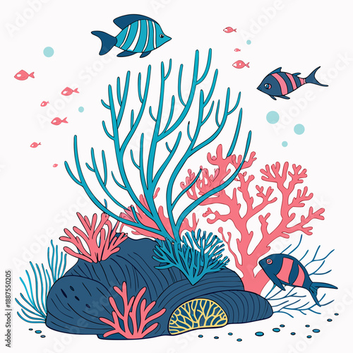 Vibrant underwater coral reef with fish