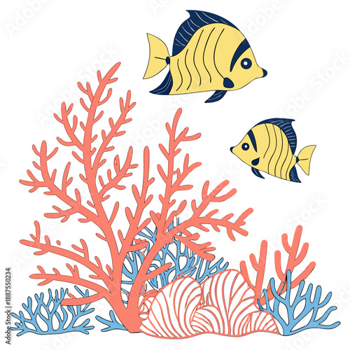 Colorful tropical fish and coral reef