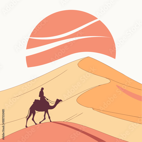 Desert journey at sunset