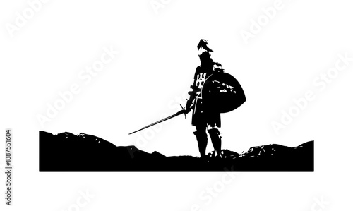 Silhouette of a Knight with Sword and Shield