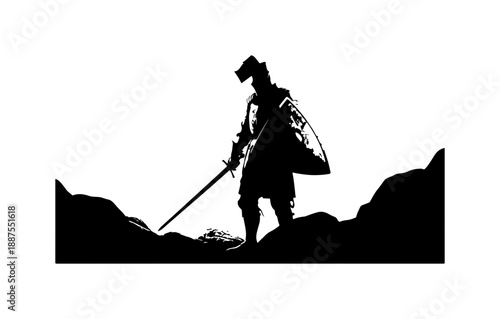 Silhouette of a Knight on a Mountain