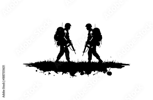 Soldiers in Silhouette on Grass