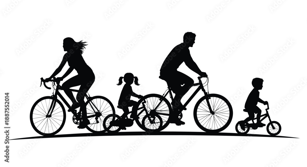 Naklejka premium Happy family cycling together on a sunny day