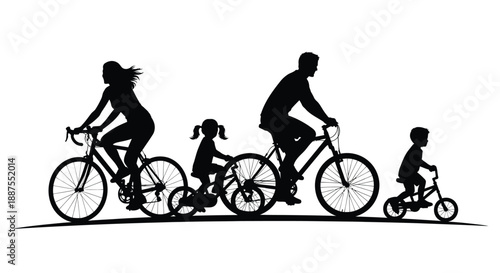 Happy family cycling together on a sunny day