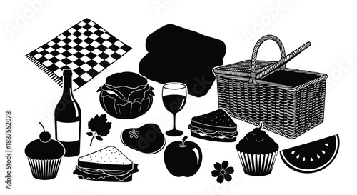 Picnic basket with food and drinks