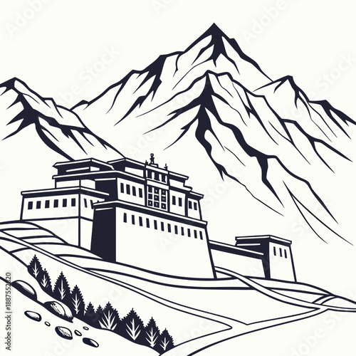Mountain monastery illustration