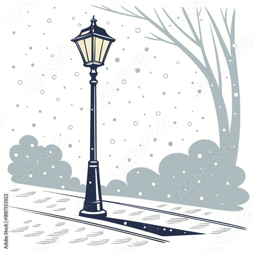 Snowy street lamp