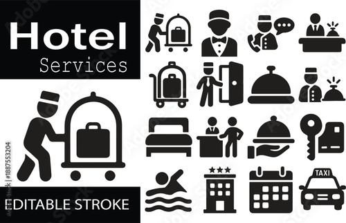 Hotel Services Icon Pack — Staff, Amenities, Booking