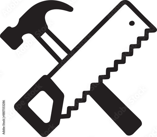 Hammer and saw crossed icon outline