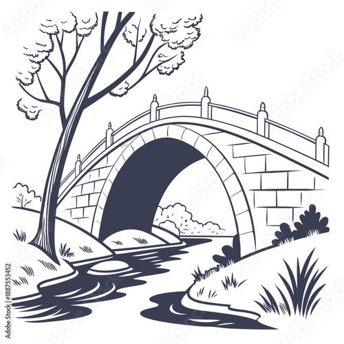 Stone bridge over a serene river