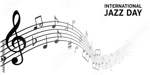 Vector illustration of flowing music notes on a musical background