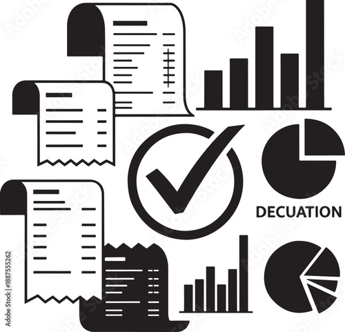 Flat Design Education and Tax Decuation Vector Illustration with Documents and Growth Charts