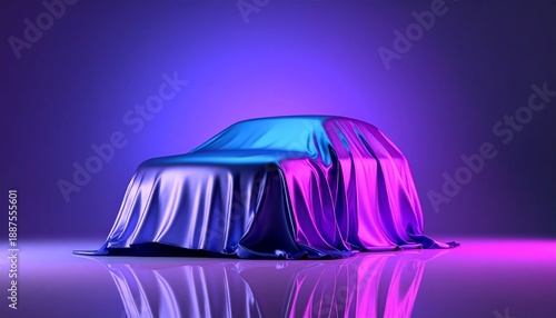 Covered car with dramatic blue-purple lighting