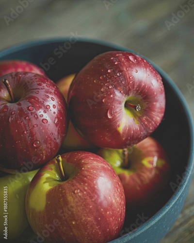 Fresh red apples in a dark bowl