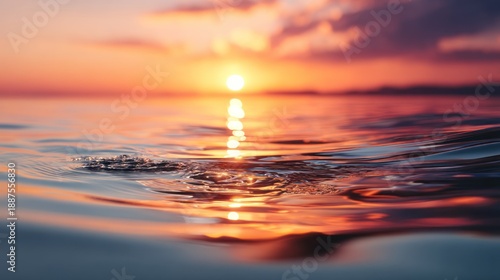Sunset over water ripples
