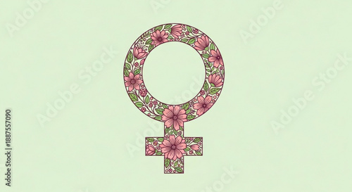 Floral venus symbol for women empowerment and equality on light green background