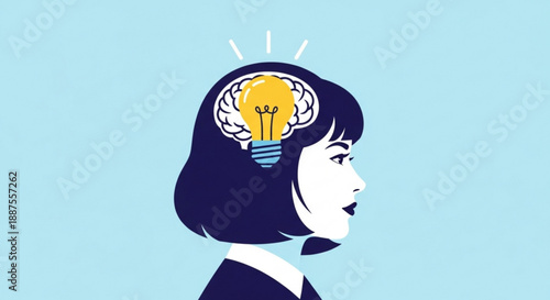 Woman with creative idea light bulb in brain inspiration concept thinking person innovation business idea creative mind brainstorming problem solving imagination insight