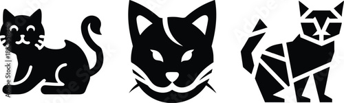 Black and white vector illustration featuring tribal style tiger lion and wolf animals in a cute cartoon silhouette design