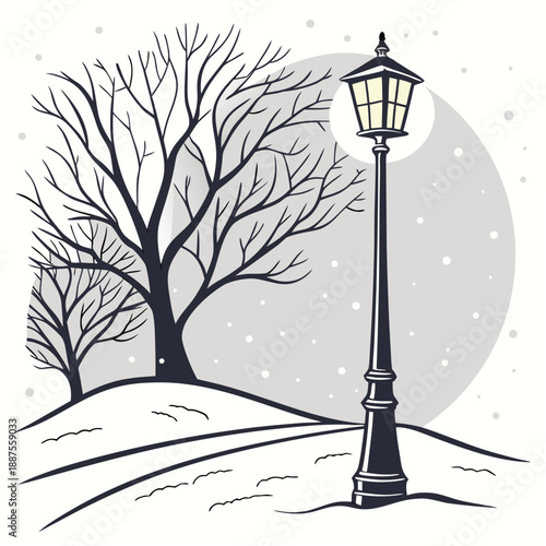 Winter night with street lamp