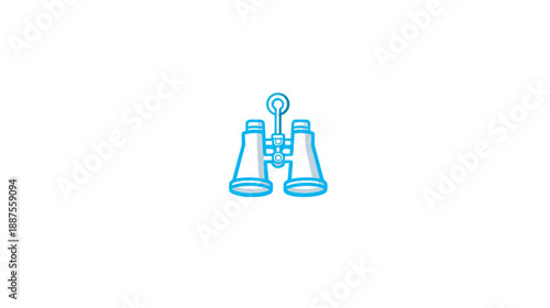A minimalist icon of binoculars, a tool for distant viewing, rendered in a simple outline style