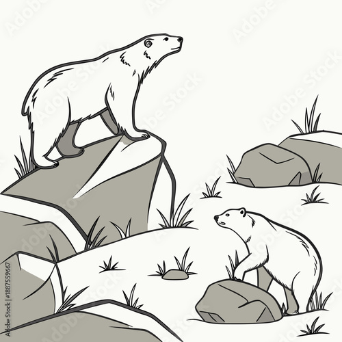 Polar bears in arctic landscape