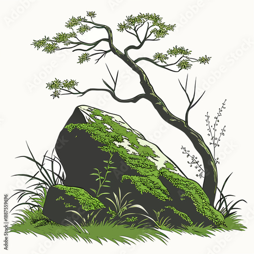 Bonsai tree on rock