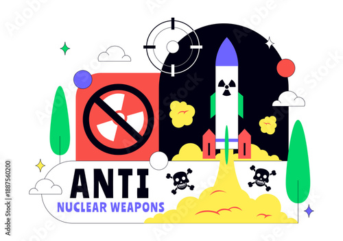 Anti Nuclear Weapons Protest Vector Illustration Featuring Global Peace, Disarmament Awareness, And Humanitarian Campaign Background Design
