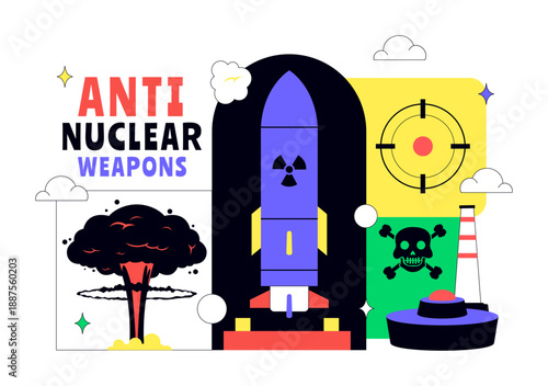 Anti Nuclear Weapons Protest Vector Illustration Featuring Global Peace, Disarmament Awareness, And Humanitarian Campaign Background Design