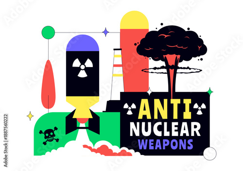 Anti Nuclear Weapons Protest Vector Illustration Featuring Global Peace, Disarmament Awareness, And Humanitarian Campaign Background Design