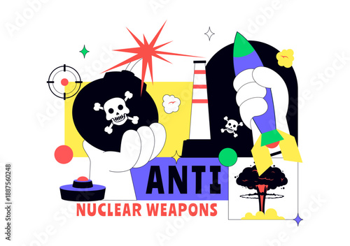 Anti Nuclear Weapons Protest Vector Illustration Featuring Global Peace, Disarmament Awareness, And Humanitarian Campaign Background Design