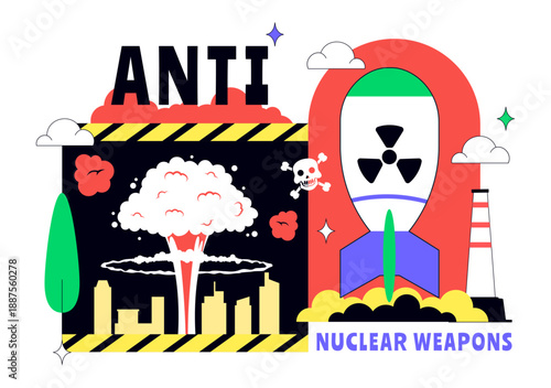 Anti Nuclear Weapons Protest Vector Illustration Featuring Global Peace, Disarmament Awareness, And Humanitarian Campaign Background Design