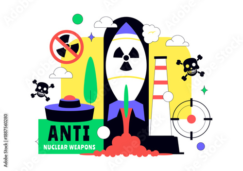 Anti Nuclear Weapons Protest Vector Illustration Featuring Global Peace, Disarmament Awareness, And Humanitarian Campaign Background Design