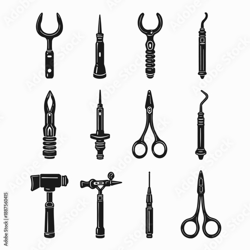 Professional Surgical Instruments and Operating Room Equipment Vector Icon Set