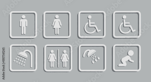 Kumpulan ikon vektor toilet, kamar mandi anak laki-laki atau perempuan (WC).