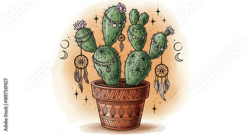 Decorative cactus with artistic ornaments