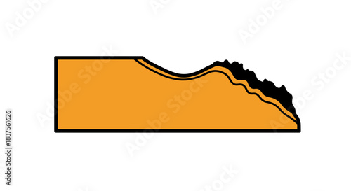 Burned paper strip with jagged edges isolated on white background, featuring a bold orange color and minimalist design