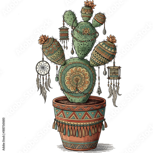 Decorative cactus with artistic ornaments