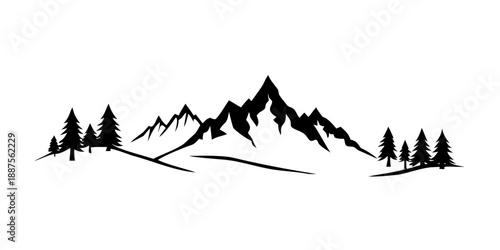 Mountain silhouette with pine trees
