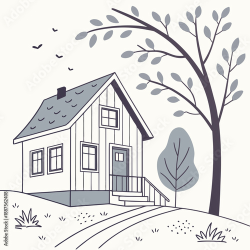 Cozy cottage in a serene landscape