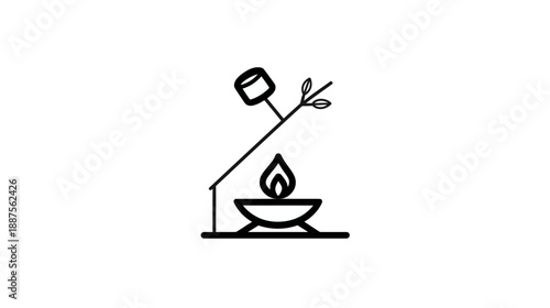 A campfire scene depicting a marshmallow roasting over a flame with minimalist style