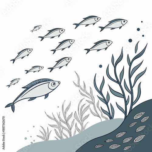 Underwater scene with schools of fish