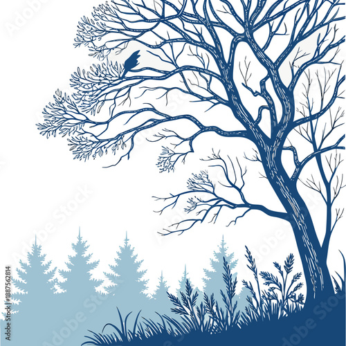 Winter forest silhouette