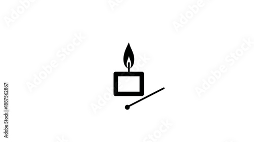 Black and white illustration of a lit candle and a match. The scene is on a white background