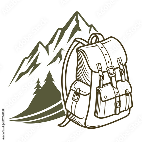 Hiking backpack with mountain landscape