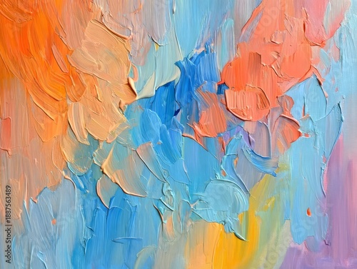 Abstract Expressionist Painting Texture - Blue, Orange, Yellow, and Lavender Brushstrokes