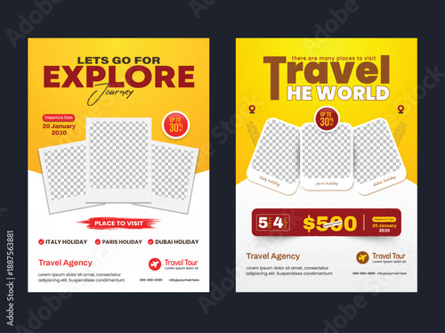 creative travel agency design suitable for banner, poster, social media post, flyer set