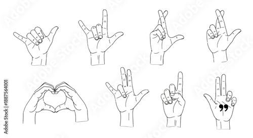 Hand gestures for sign language and communication.