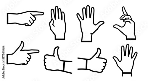 Collection of Hand Gestures in Simple Line Art Style.