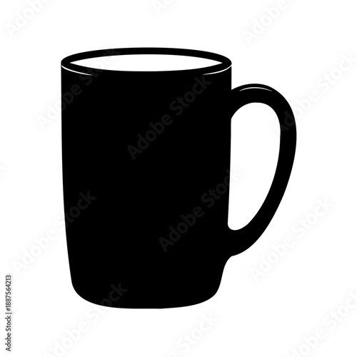 black coffee mug with handle on white background illustration