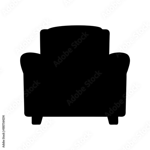 black silhouette of a comfortable armchair on white background